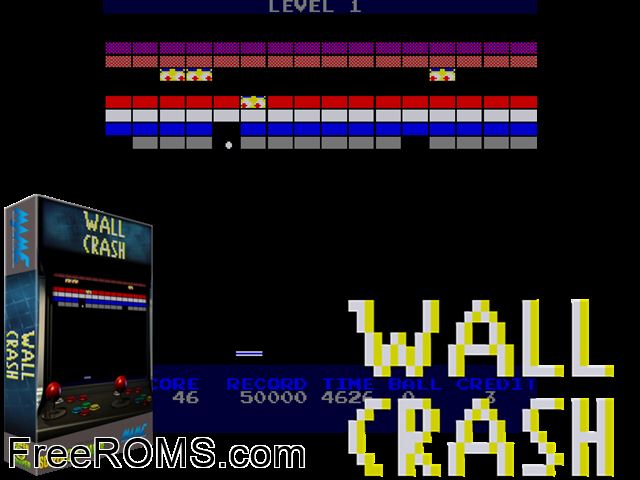 Wall Crash (set 1) MAME game showing 3D box cover and gameplay screenshot