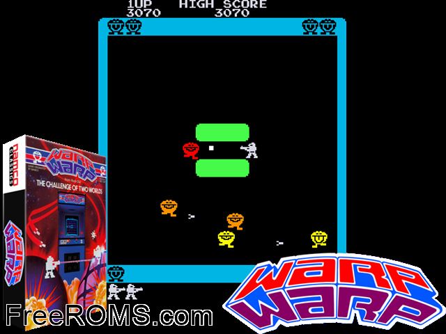 Warp Warp (Rock-ola set 2) MAME game showing 3D box cover and gameplay screenshot