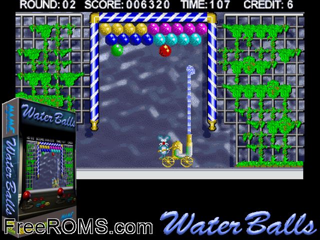 Water Balls MAME game showing 3D box cover and gameplay screenshot