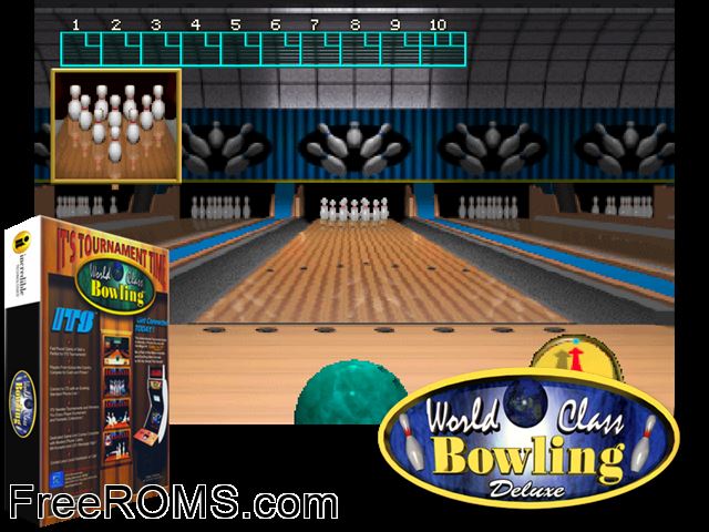 World Class Bowling Deluxe (v2.00) MAME game showing 3D box cover and gameplay screenshot