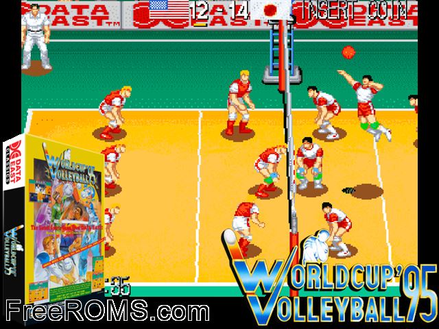 World Cup Volley '95 (Japan v1.0) MAME game showing 3D box cover and gameplay screenshot