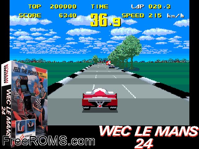 WEC Le Mans 24 MAME game showing 3D box cover and gameplay screenshot