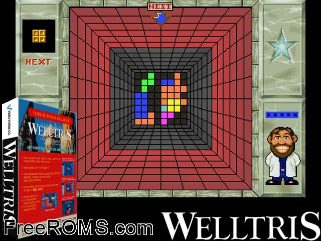 Welltris (World?, 2 players) MAME game showing 3D box cover and gameplay screenshot