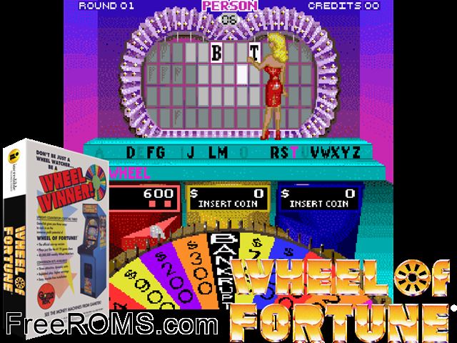 Wheel Of Fortune MAME game showing 3D box cover and gameplay screenshot