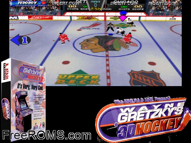 Wayne Gretzky's 3D Hockey MAME game showing 3D box cover and gameplay screenshot