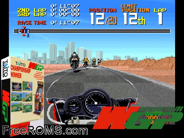 World Grand Prix (joystick version set 2) (Japan) MAME game showing 3D box cover and gameplay screenshot