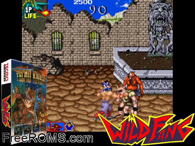 Wild Fang / Tecmo Knight MAME game showing 3D box cover and gameplay screenshot