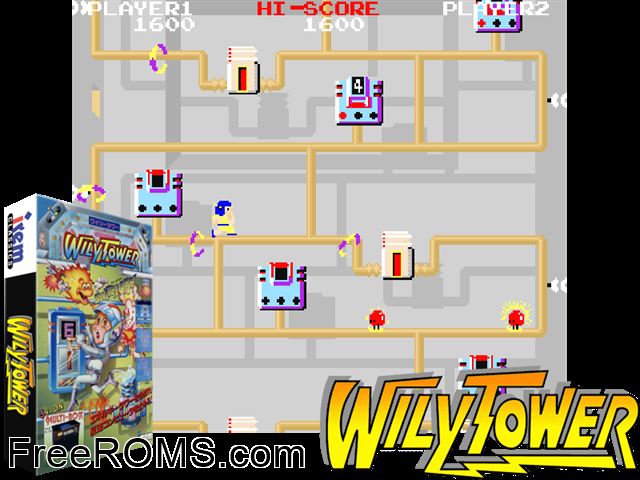 Wily Tower MAME game showing 3D box cover and gameplay screenshot