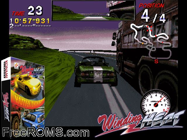 Winding Heat MAME game showing 3D box cover and gameplay screenshot