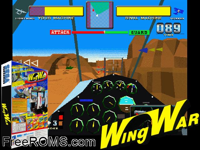 Wing War (US) MAME game showing 3D box cover and gameplay screenshot