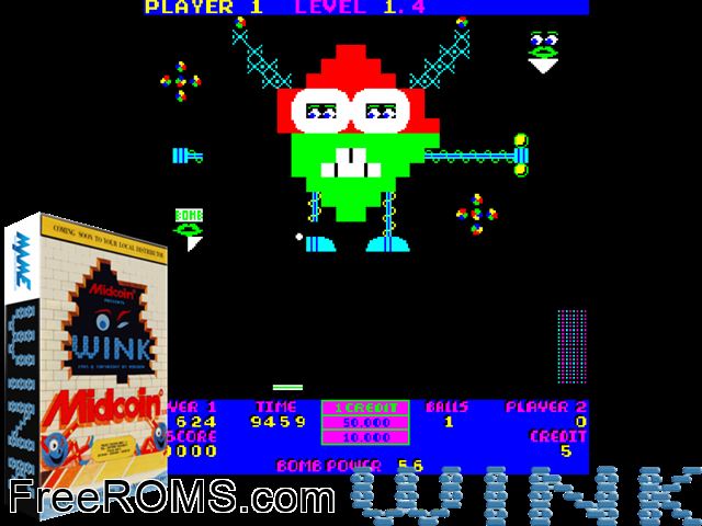Wink (set 1) MAME game showing 3D box cover and gameplay screenshot