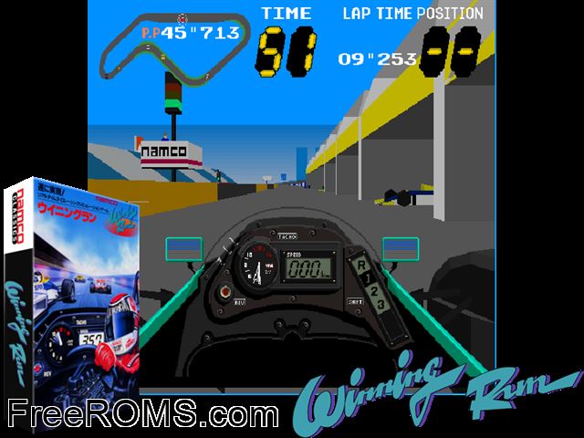 Winning Run MAME game showing 3D box cover and gameplay screenshot