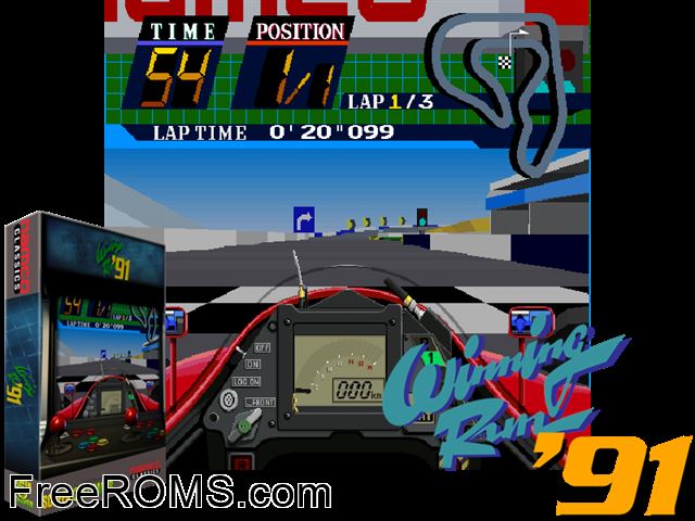 Winning Run 91 MAME game showing 3D box cover and gameplay screenshot