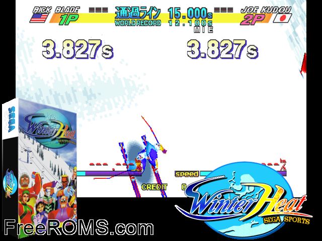 Winter Heat (JUET 971012 V1.000) MAME game showing 3D box cover and gameplay screenshot