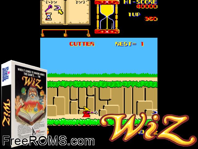 Wiz MAME game showing 3D box cover and gameplay screenshot