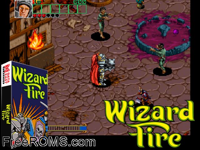 Wizard Fire (US v1.1) MAME game showing 3D box cover and gameplay screenshot