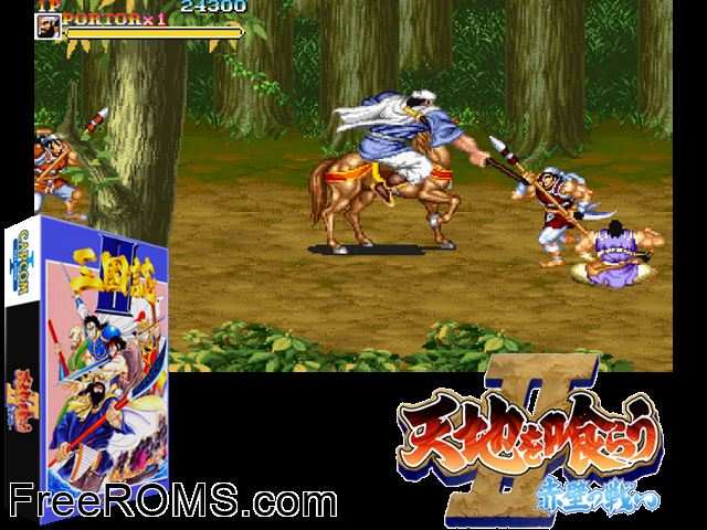 Warriors of Fate (US 921031) MAME game showing 3D box cover and gameplay screenshot