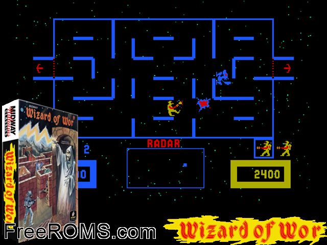 Wizard of Wor MAME game showing 3D box cover and gameplay screenshot