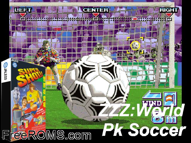 World PK Soccer MAME game showing 3D box cover and gameplay screenshot
