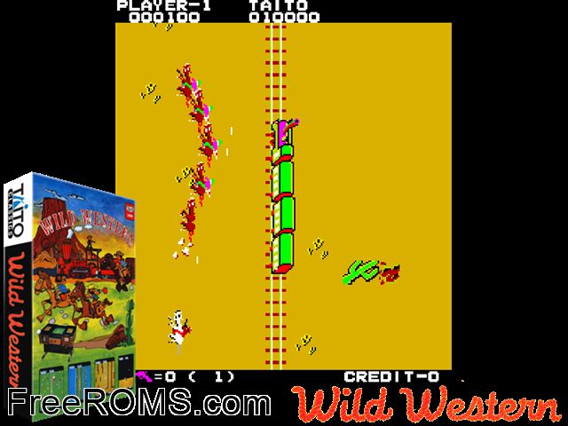 Wild Western (set 1) MAME game showing 3D box cover and gameplay screenshot