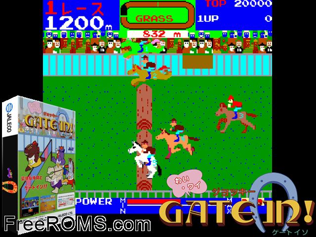 Wai Wai Jockey Gate-In! MAME game showing 3D box cover and gameplay screenshot