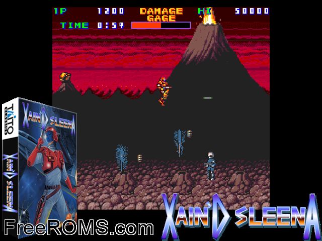 Xain'd Sleena MAME game showing 3D box cover and gameplay screenshot