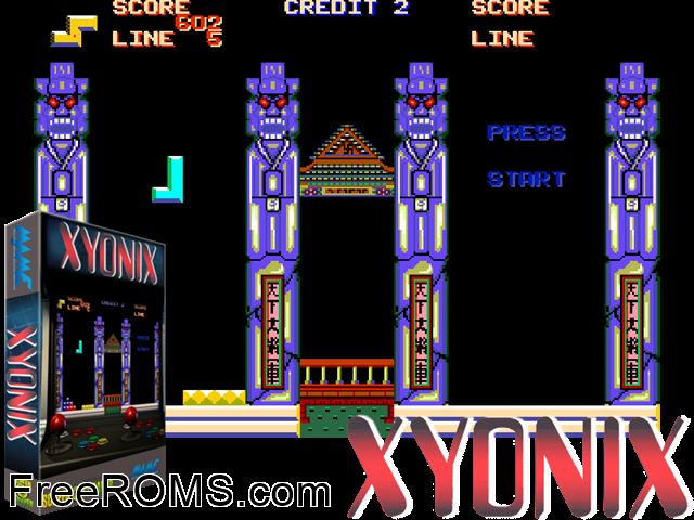Xyonix MAME game showing 3D box cover and gameplay screenshot