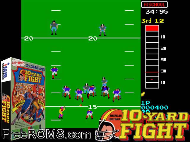 10-Yard Fight (Japan) MAME game showing 3D box cover and gameplay screenshot