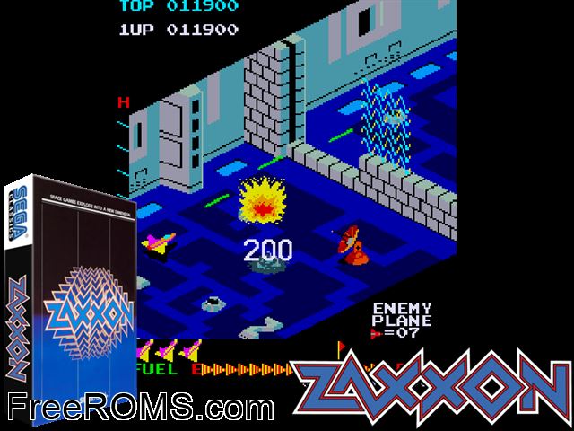 Zaxxon (set 1) MAME game showing 3D box cover and gameplay screenshot