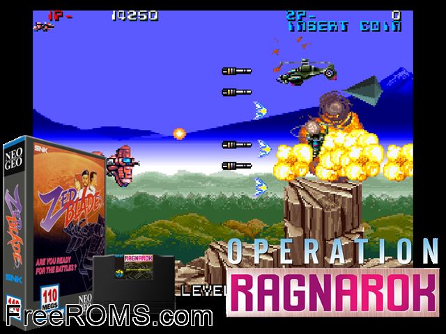 Zed Blade / Operation Ragnarok MAME game showing 3D box cover and gameplay screenshot