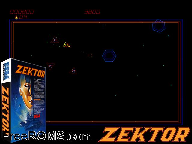 Zektor (revision B) MAME game showing 3D box cover and gameplay screenshot
