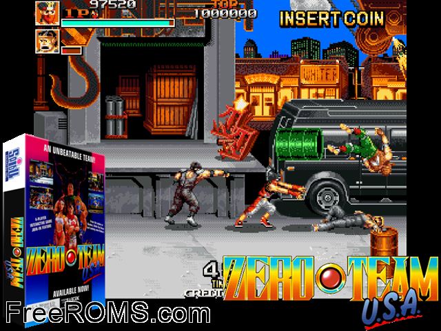 Zero Team (set 3) MAME game showing 3D box cover and gameplay screenshot