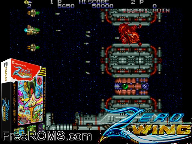 Zero Wing MAME game showing 3D box cover and gameplay screenshot