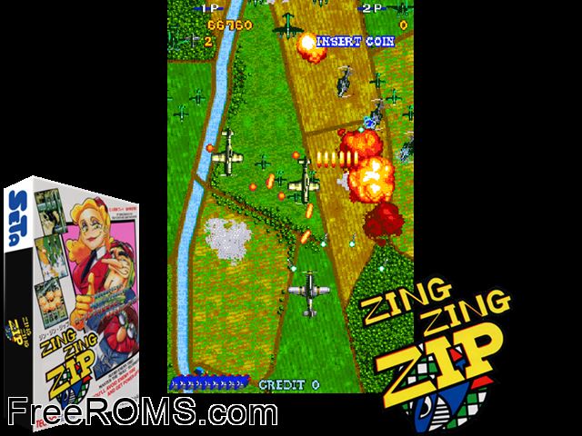 Zing Zing Zip MAME game showing 3D box cover and gameplay screenshot
