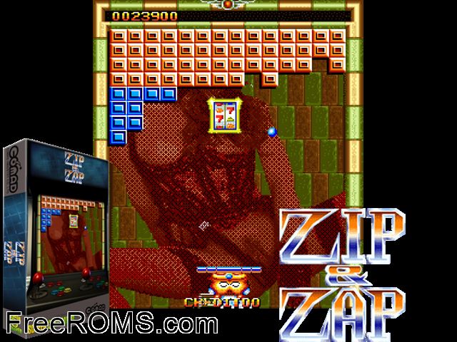 Zip and Zap MAME game showing 3D box cover and gameplay screenshot