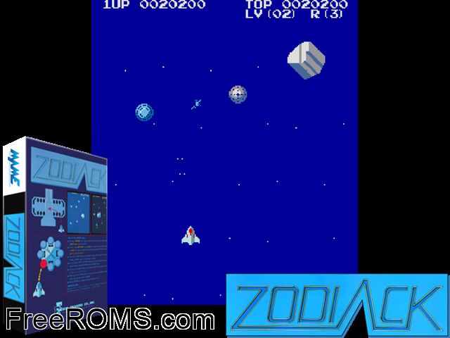 Zodiack MAME game showing 3D box cover and gameplay screenshot