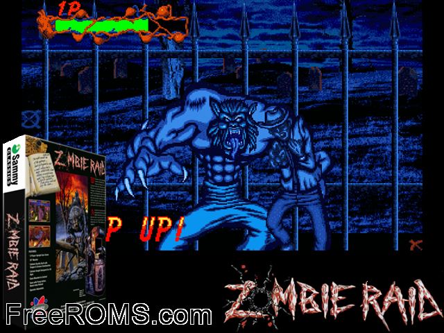 Zombie Raid (US) MAME game showing 3D box cover and gameplay screenshot