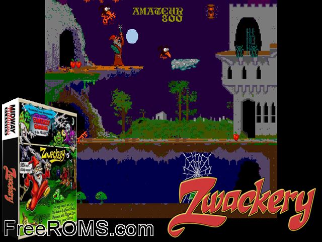 Zwackery MAME game showing 3D box cover and gameplay screenshot