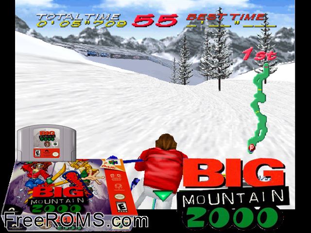 Big Mountain 2000 N64 game showing 3D box cover and gameplay screenshot