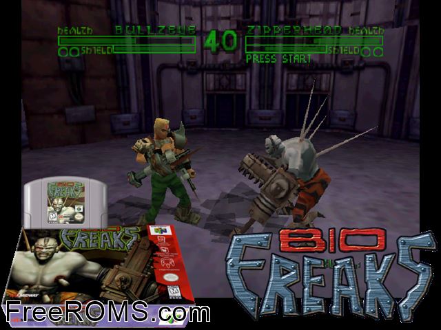 Bio Freaks N64 game showing 3D box cover and gameplay screenshot