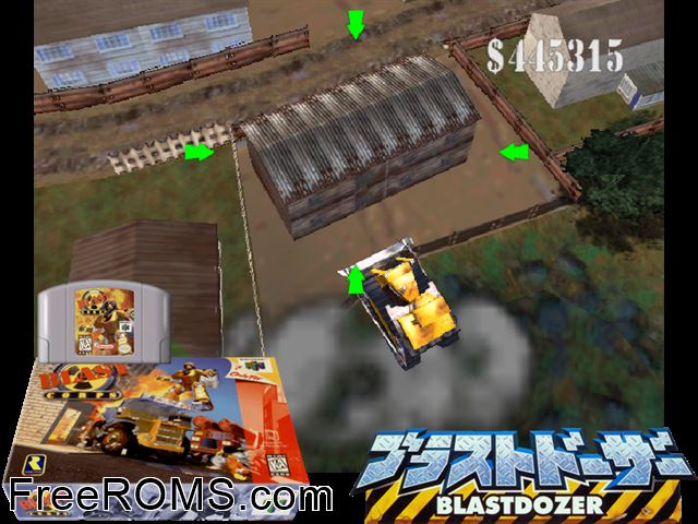 Blast Corps N64 game showing 3D box cover and gameplay screenshot