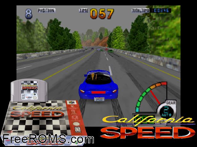 California Speed N64 game showing 3D box cover and gameplay screenshot