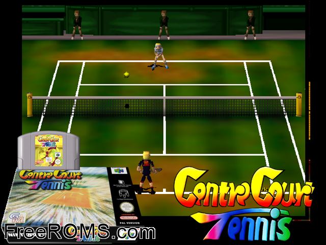 Centre Court Tennis N64 game showing 3D box cover and gameplay screenshot