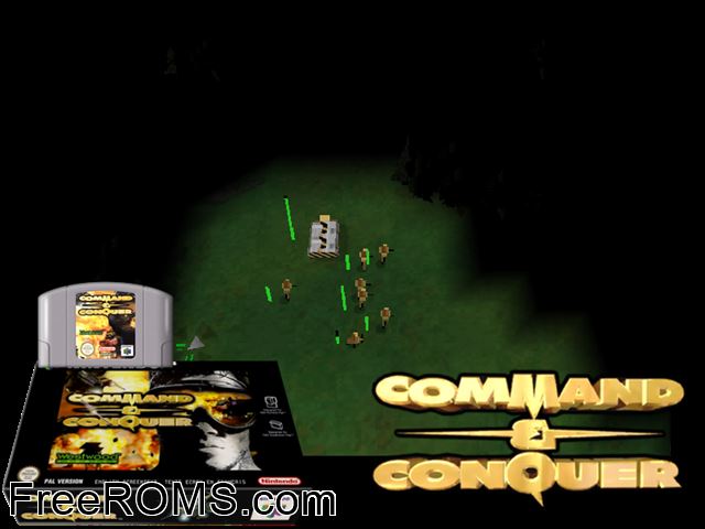 Command and Conquer N64 game showing 3D box cover and gameplay screenshot