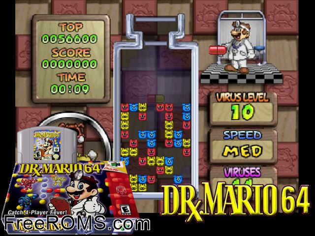 Dr. Mario 64 N64 game showing 3D box cover and gameplay screenshot