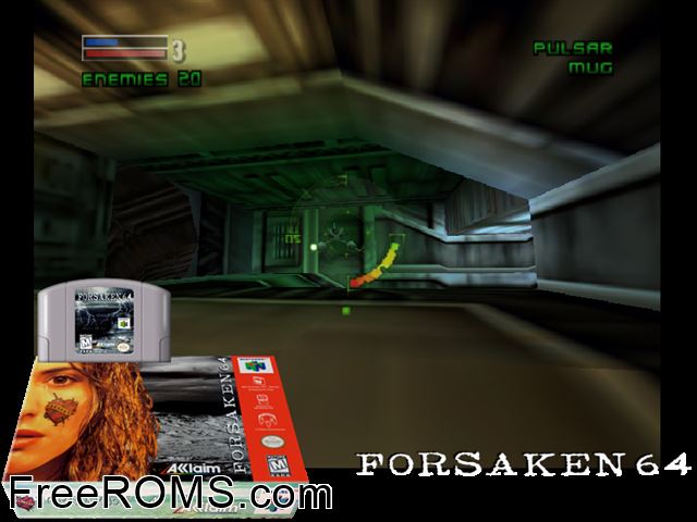 Forsaken N64 game showing 3D box cover and gameplay screenshot