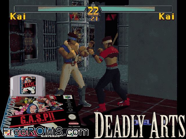 GASP Fighters NEXTream N64 game showing 3D box cover and gameplay screenshot