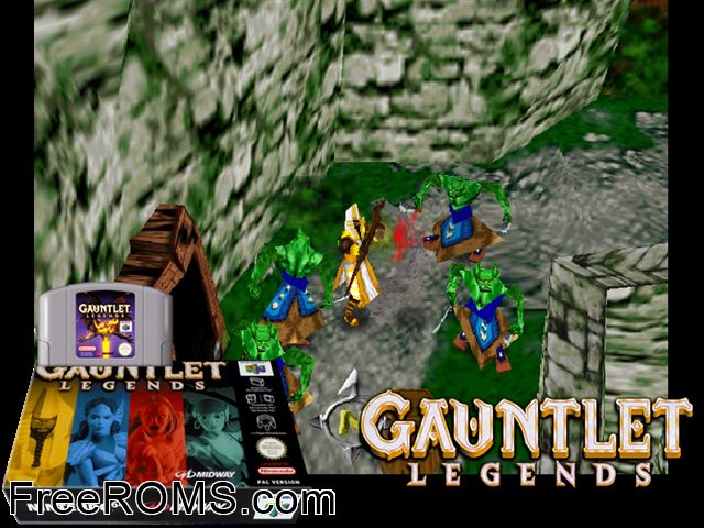 Gauntlet Legends N64 game showing 3D box cover and gameplay screenshot