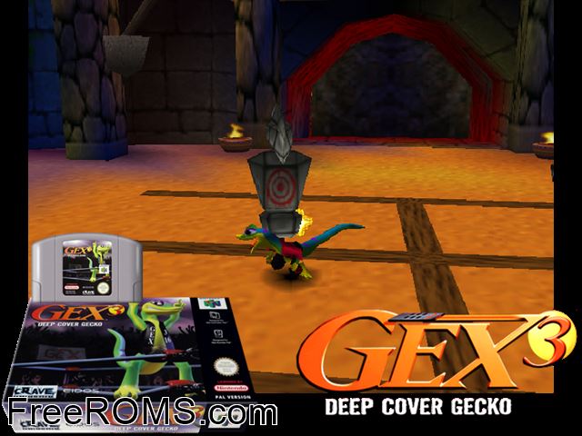Gex 3 - Deep Cover Gecko N64 game showing 3D box cover and gameplay screenshot