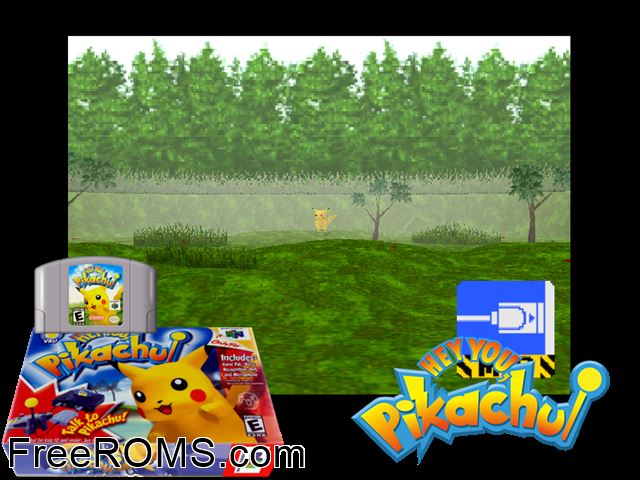 Hey You, Pikachu! N64 game showing 3D box cover and gameplay screenshot